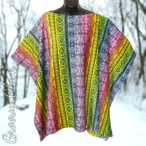 GROOVY GLAM Tribal Rainbow Plush Poncho Handmade Traditional